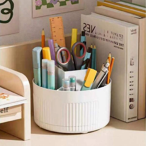 360 Rotating Makeup Brush Holder Desk Organizer Cosmetic Storage Box - White