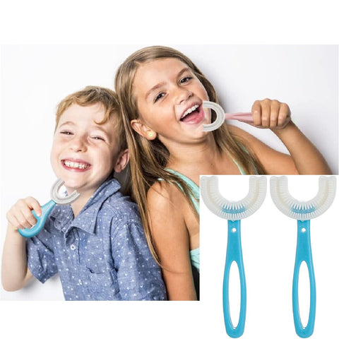 2Pack U-Shaped Kids Toothbrushes Soft Silicone 360° Oral Teeth Cleaning Design