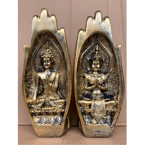 2Pcs Buddha Hand Statue Gold Buddha Sitting in Hand Statue Resin Retro Art