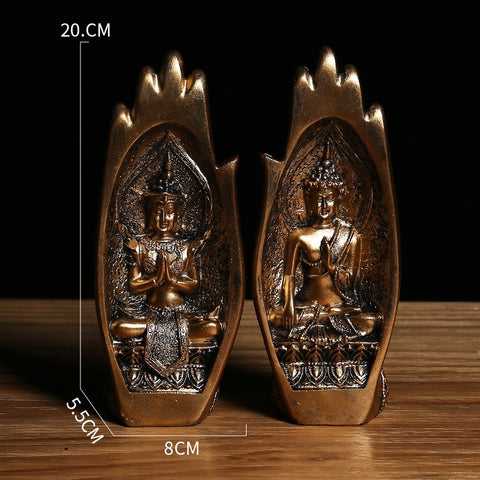 2Pcs Buddha Hand Statue Gold Buddha Sitting in Hand Statue Resin Retro Art