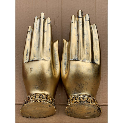 2Pcs Buddha Hand Statue Gold Buddha Sitting in Hand Statue Resin Retro Art