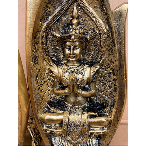 2Pcs Buddha Hand Statue Gold Buddha Sitting in Hand Statue Resin Retro Art
