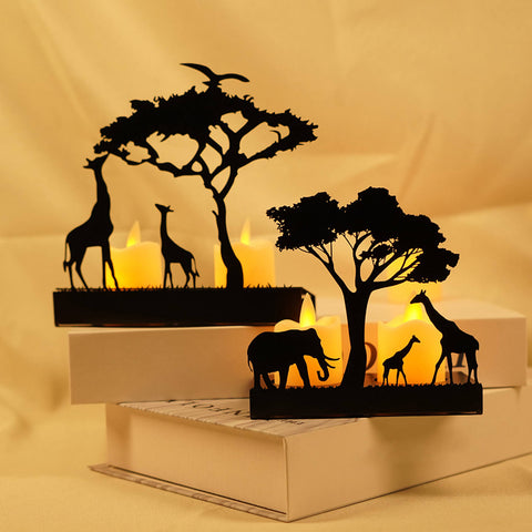 Unique Black Metal Elephant & Giraffe Candle Holders Tealight Stand Meditation