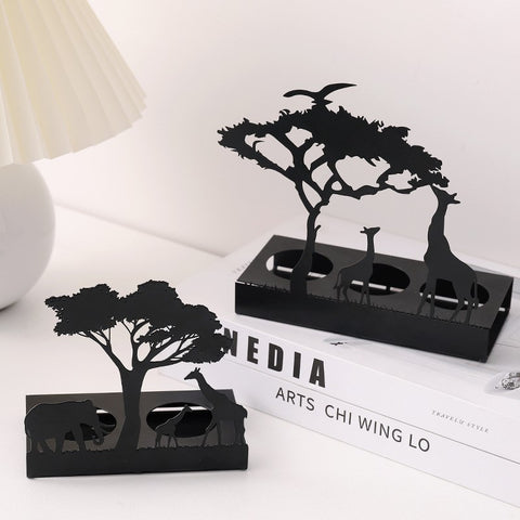 Unique Black Metal Elephant & Giraffe Candle Holders Tealight Stand Meditation