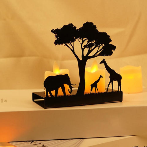 Unique Black Metal Elephant & Giraffe Candle Holders Tealight Stand Meditation