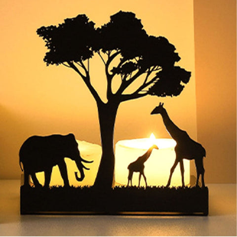 Unique Black Metal Elephant & Giraffe Candle Holders Tealight Stand Meditation