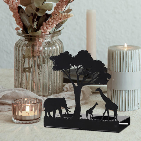 Unique Black Metal Elephant & Giraffe Candle Holders Tealight Stand Meditation