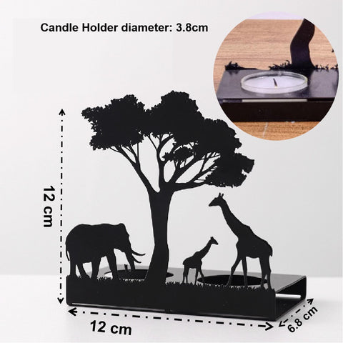 Unique Black Metal Elephant & Giraffe Candle Holders Tealight Stand Meditation