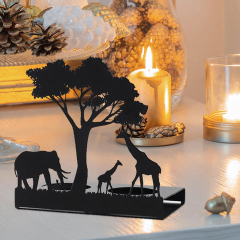 Unique Black Metal Elephant & Giraffe Candle Holders Tealight Stand Meditation