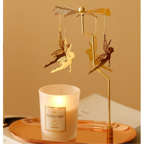 Gold Metal Rotary Spinning Candle Holder Flying Angels Tea Lights Candle Holder