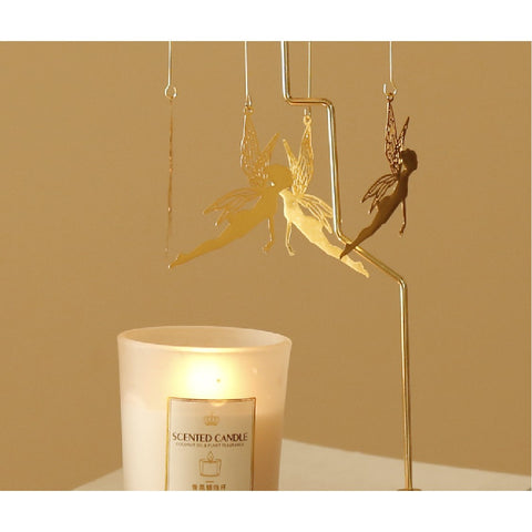 Gold Metal Rotary Spinning Candle Holder Flying Angels Tea Lights Candle Holder