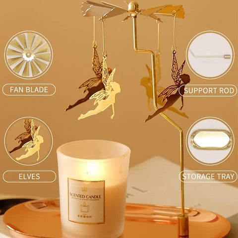 Gold Metal Rotary Spinning Candle Holder Flying Angels Tea Lights Candle Holder