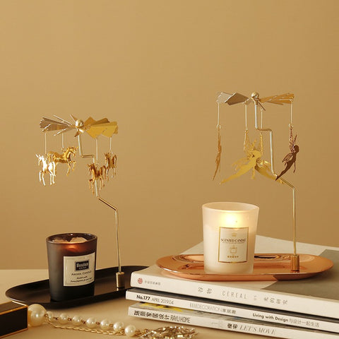 Gold Metal Rotary Spinning Candle Holder Flying Angels Tea Lights Candle Holder