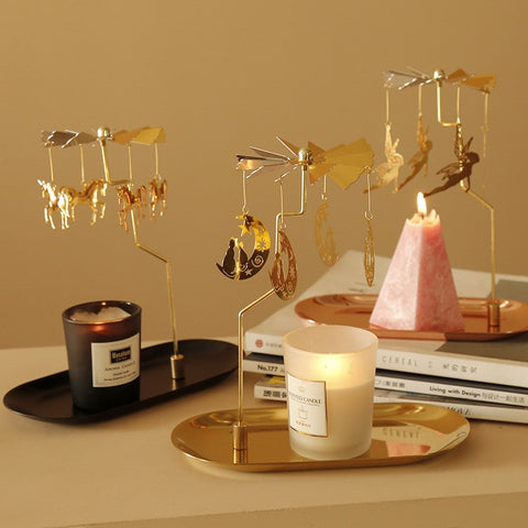 Gold Metal Rotary Spinning Candle Holder Flying Angels Tea Lights Candle Holder