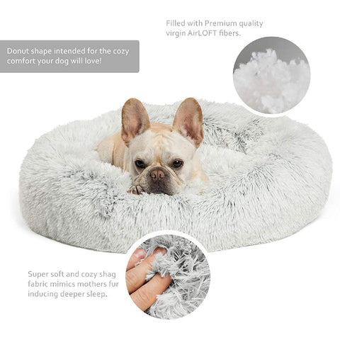Large Modern Soft Plush Round Pet Bed for Cats or Dogs -Size Large