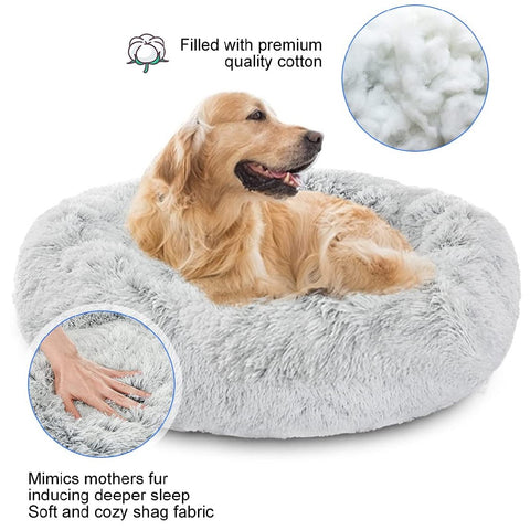 Large Modern Soft Plush Round Pet Bed for Cats or Dogs -Size Large