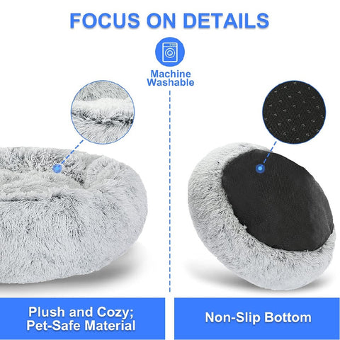 Modern Soft Plush Round Pet Bed for Cats or Small Dogs -Size S