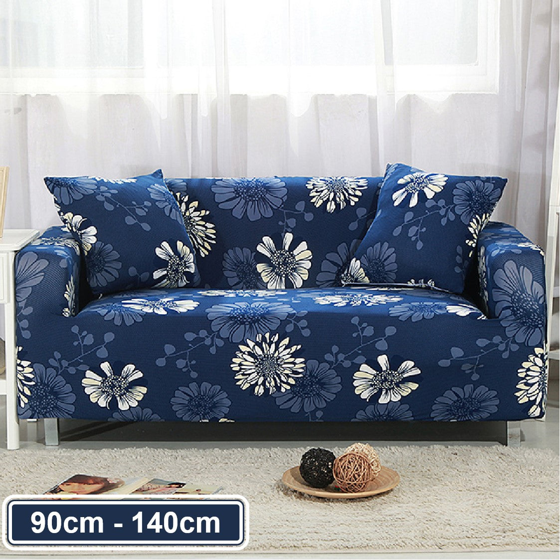 Couch Cover Dark Blue with Chrysanthemum 1 Seater