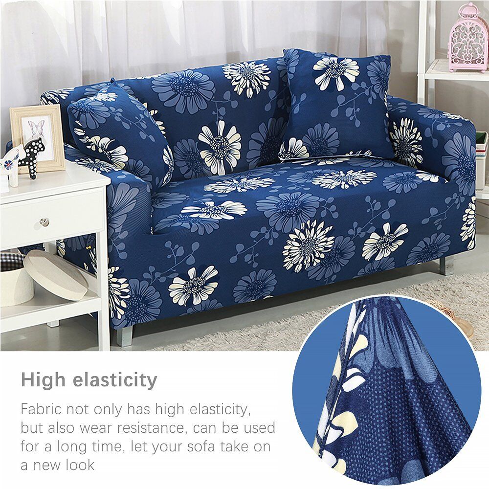 Couch Cover Dark Blue with Chrysanthemum 3 Seater