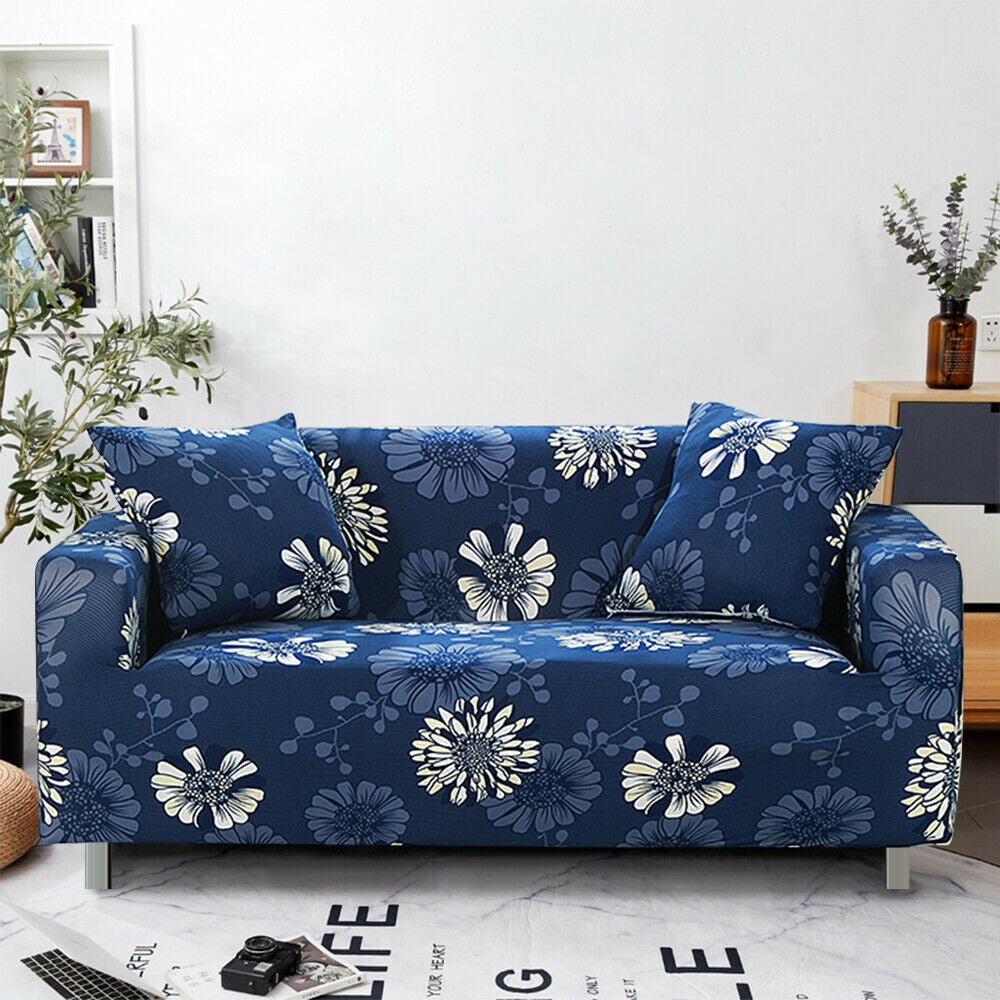 Couch Cover Dark Blue with Chrysanthemum 1 Seater