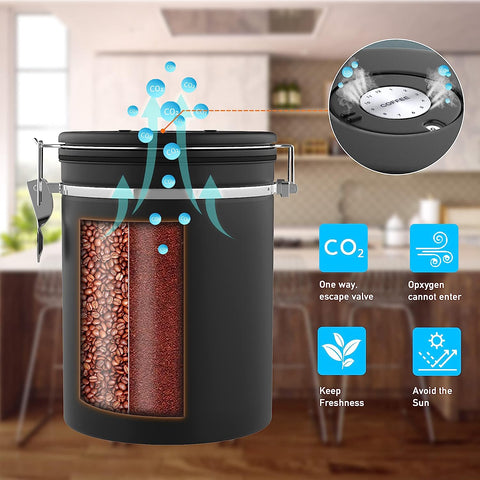 1.5L Coffee Canisters Airtight Coffee Food Storage Container with Exhaust Valve