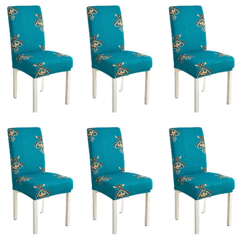 6Pcs Stretch Spandex Dining Room Chair Covers - Blue Pattern