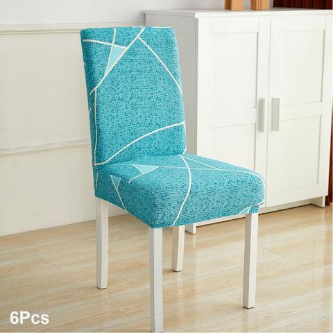 6Pcs Stretch Spandex Dining Room Chair Covers - Light Blue