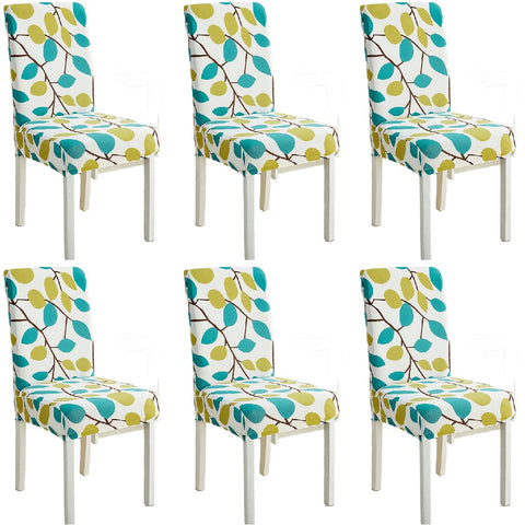 6Pcs Stretch Spandex Dining Room Chair Covers - Leaf