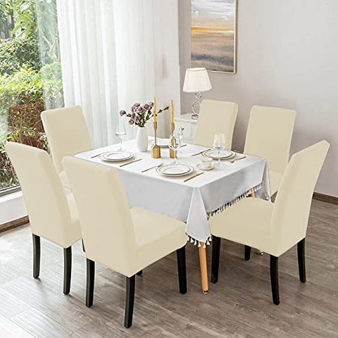 6Pcs Stretch Spandex Dining Room Chair Covers - Cream