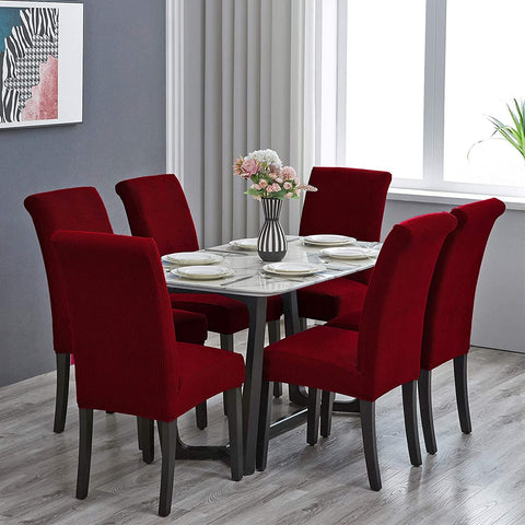 6Pcs Stretch Spandex Dining Room Chair Covers - Red