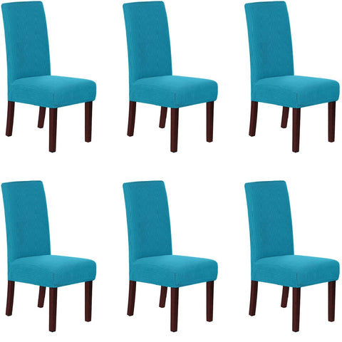 6Pcs Stretch Spandex Dining Room Chair Covers - Turquoise