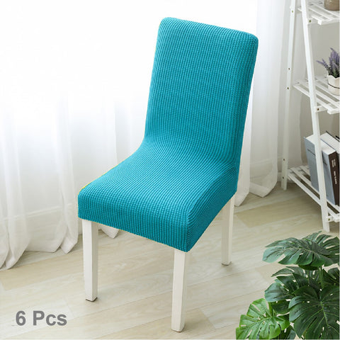 6Pcs Stretch Spandex Dining Room Chair Covers - Turquoise