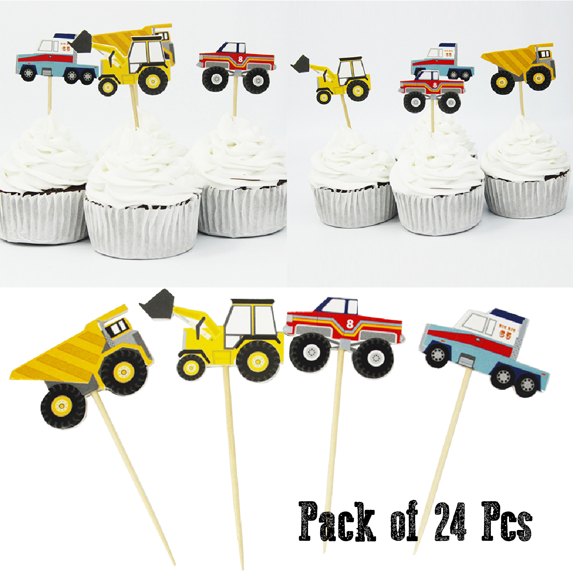 Cupcake Topper Cake Decorations Tractor Forklift - Set of 24pcs – Referdeal