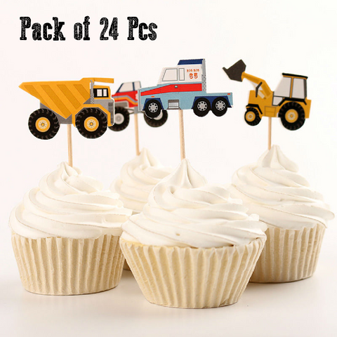 Cupcake Topper Cake Decorations Tractor Forklift - Set of 24pcs