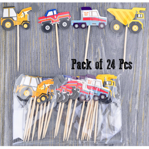 Cupcake Topper Cake Decorations Tractor Forklift - Set of 24pcs