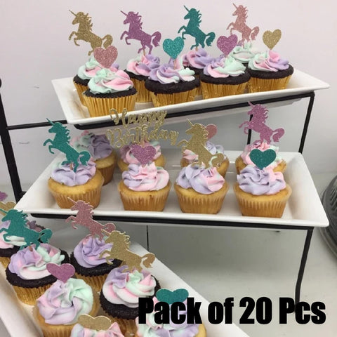 Cupcake Topper Cake Decorations Pink Unicorns - Set of 20pcs