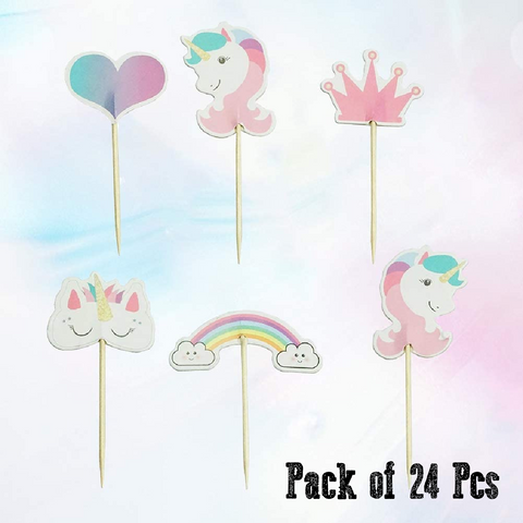 Cupcake Topper Cake Decorations Rainbows & Unicorns - Set of 24pcs
