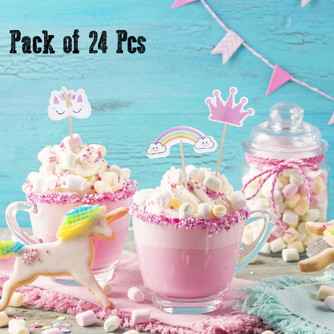Cupcake Topper Cake Decorations Rainbows & Unicorns - Set of 24pcs