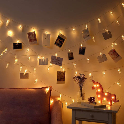 40 LED Fairy String Lights with 50 Clear Clips for Hanging Pictures Photo