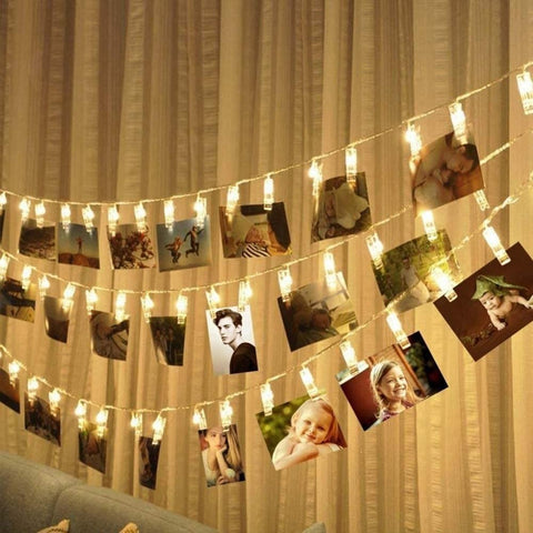 40 LED Fairy String Lights with 50 Clear Clips for Hanging Pictures Photo