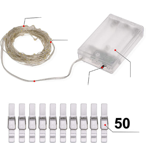 40 LED Fairy String Lights with 50 Clear Clips for Hanging Pictures Photo
