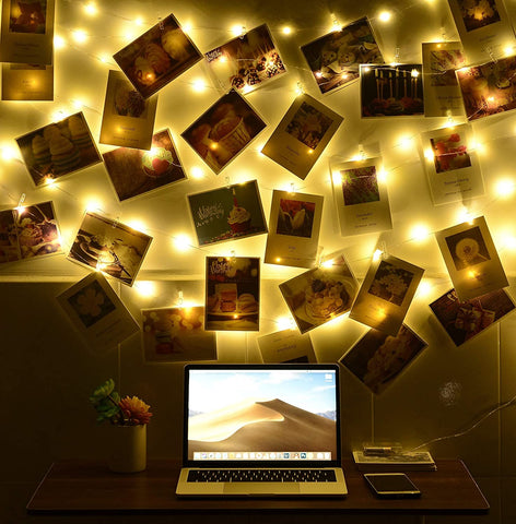 40 LED Fairy String Lights with 50 Clear Clips for Hanging Pictures Photo