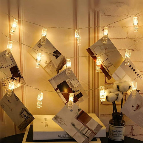 40 LED Fairy String Lights with 50 Clear Clips for Hanging Pictures Photo