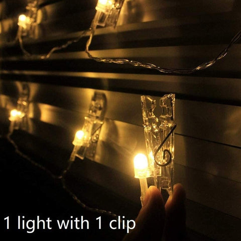 40 LED Fairy String Lights with 50 Clear Clips for Hanging Pictures Photo