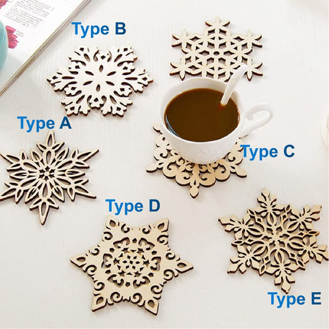 Coffee Coasters Wooden snowflake Set of 4Pcs