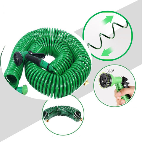 Heavy Duty Garden Water Hose Recoil 750cm Curly Water Hose 7 Function Sprayer