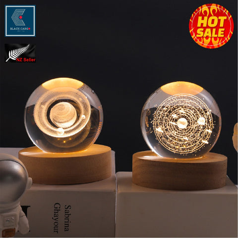 3D Moon Crystal Ball Nightlight lamp Table Lamp LED Wooden Base