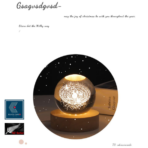 3D Galaxy Crystal Ball Nightlight lamp Table Lamp LED Wooden Base