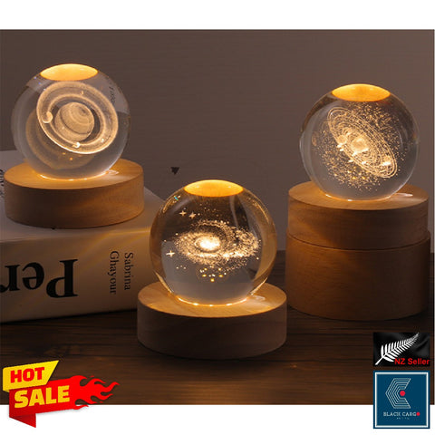 3D Galaxy Crystal Ball Nightlight lamp Table Lamp LED Wooden Base