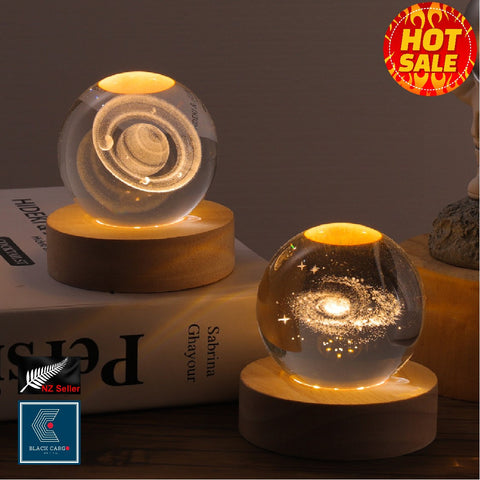 3D Galaxy Crystal Ball Nightlight lamp Table Lamp LED Wooden Base